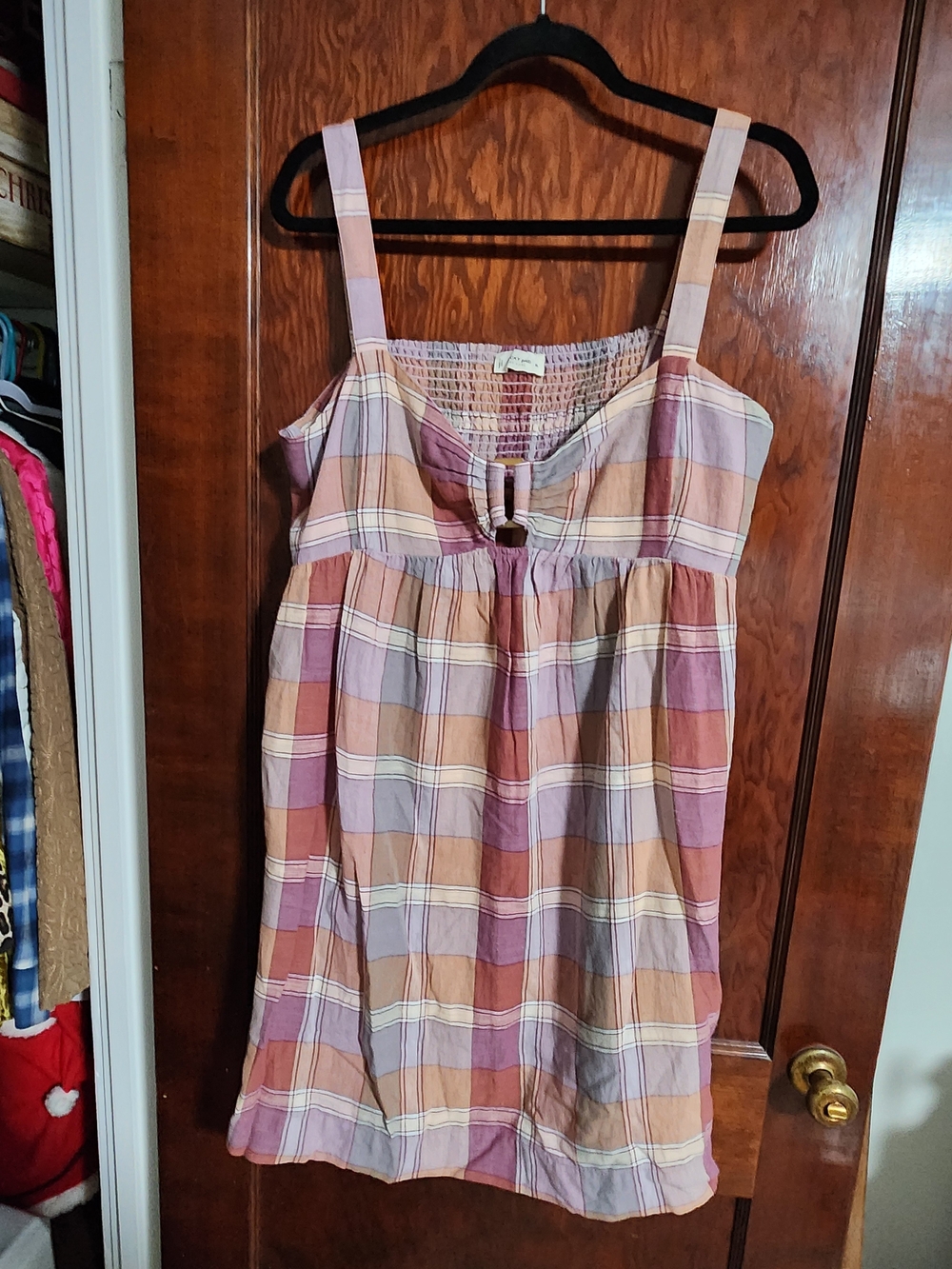 NWT Lucky Brand Plaid Linen Cutout Babydoll Dress - Size XL